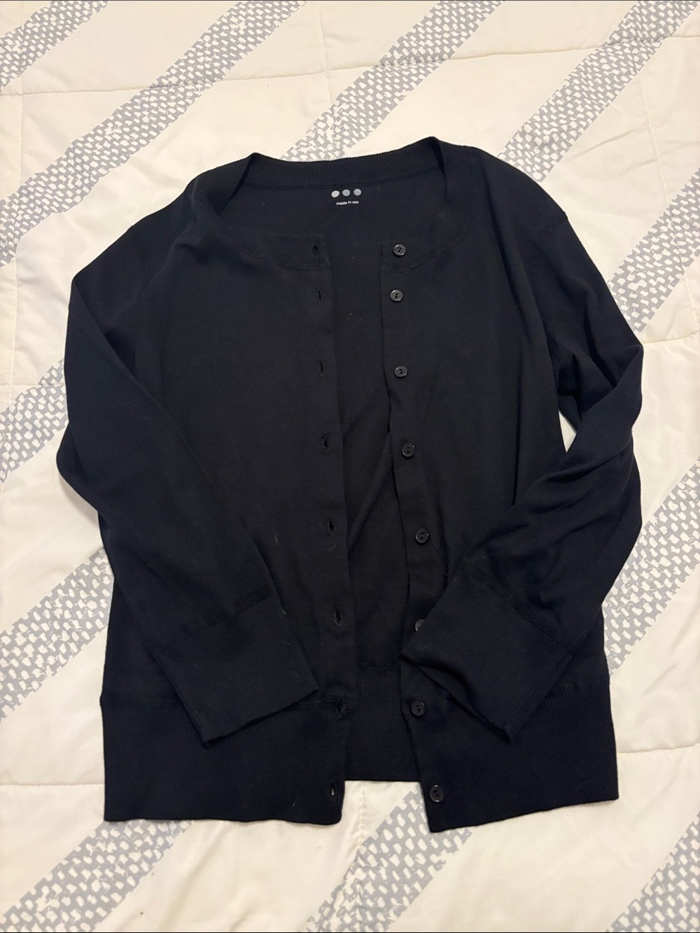 Three Dots Black Button-Front Lightweight Cardigan
